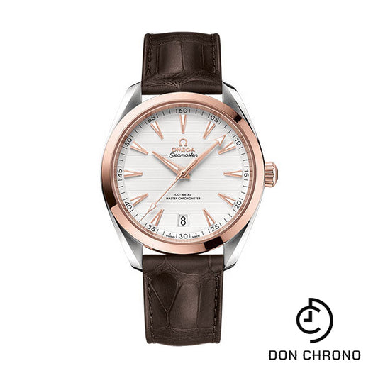 Omega Aqua Terra 150M Co-Axial Master Chronometer Watch - 41 mm Steel And Sedna Gold Case - Silvery Dial - Brown Leather Strap - 220.23.41.21.02.001
