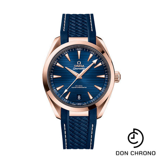 Omega Seamaster Aqua Terra 150M Co-Axial Master Chronometer Watch - 41 mm Sedna Gold Case - Blue Dial - Blue Rubber Strap - 220.52.41.21.03.001