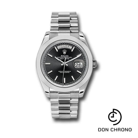 Rolex 950 Platinum Day-Date 40 Watch - Smooth Bezel - Black Index Dial - President Bracelet - 228206 bkip