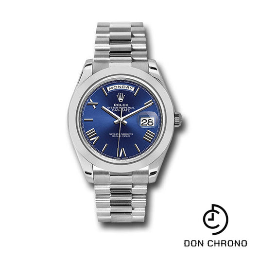 Rolex 950 Platinum Day-Date 40 Watch - Smooth Bezel - Blue Bevelled Roman Dial - President Bracelet - 228206 blrp