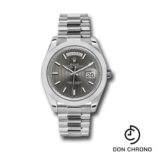 Rolex 950 Platinum Day-Date 40 Watch - Smooth Bezel - Dark Rhodium Index Dial - President Bracelet - 228206 drsmip