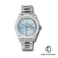Rolex 950 Platinum Day-Date 40 Watch - Smooth Bezel - Ice Blue Diagonal Motif Index Dial - President Bracelet - 228206 ibdmip