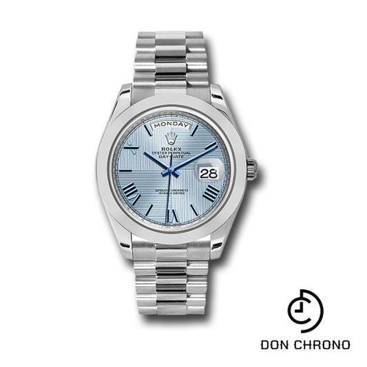 Rolex 950 Platinum Day-Date 40 Watch - Smooth Bezel - Ice Blue Quadrant Motif Bevelled Roman Dial - President Bracelet - 228206 ibqmrp