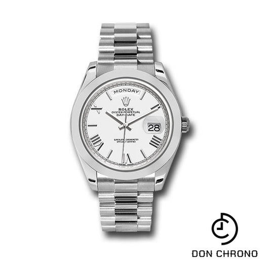 Rolex 950 Platinum Day-Date 40 Watch - Smooth Bezel - White Bevelled Roman Dial - President Bracelet - 228206 wrp