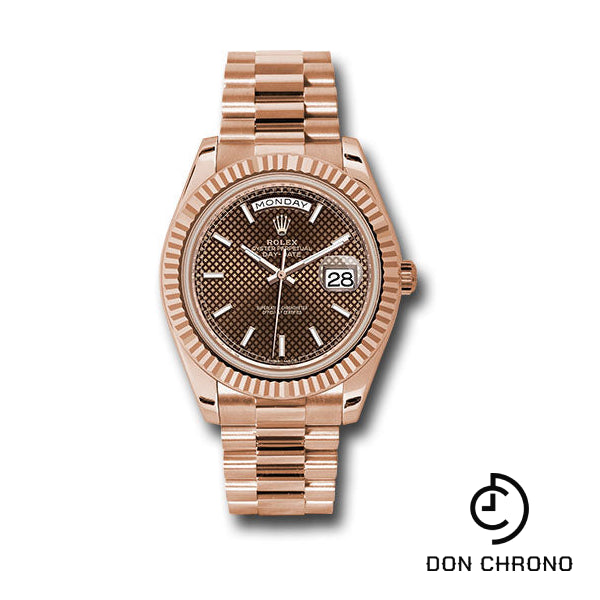 Rolex Everose Gold Day-Date 40 Watch - Fluted Bezel - Chocolate Diagonal Motif Index Dial - President Bracelet - 228235 chodmip