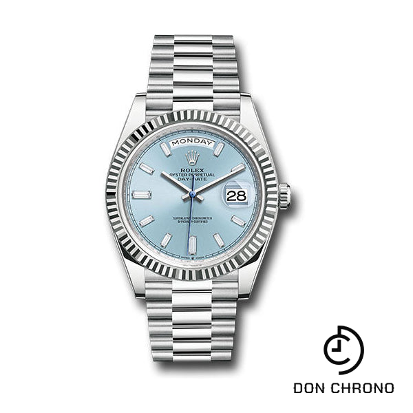 Rolex Platinum Day-Date 40 Watch - Fluted Bezel - Ice Blue Dial - President Bracelet - 228236 ibbdp