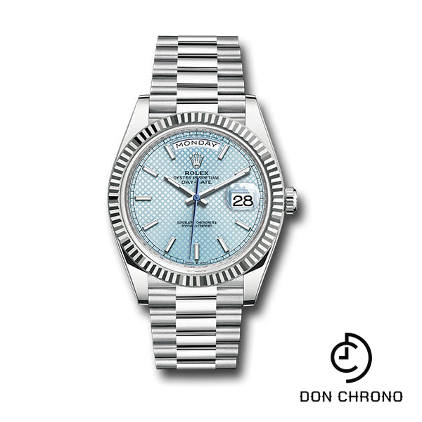 Rolex Platinum Day-Date 40 Watch - Fluted Bezel - Ice Blue Diagonal Motif Index Dial - President Bracelet - 228236 ibdmip