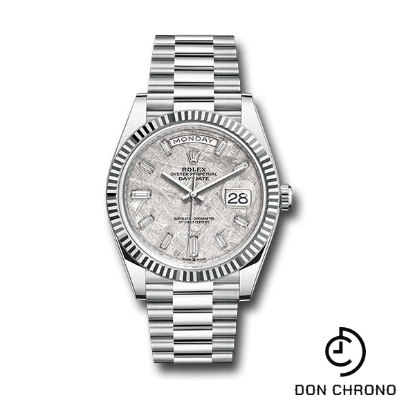 Rolex Platinum Day-Date 40 Watch - Fluted Bezel - Meteorite Dial - President Bracelet - 228236 mtbdp