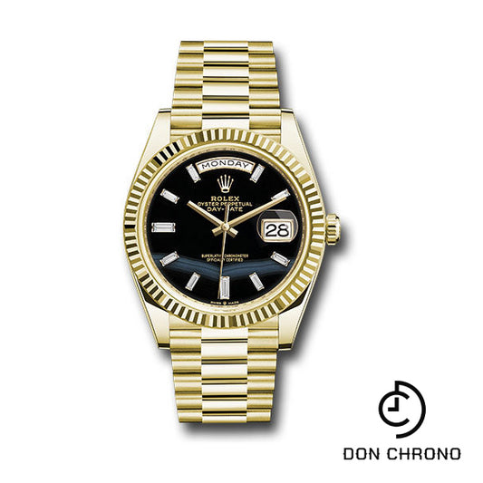 Rolex Yellow Gold Day-Date 40 Watch - Fluted Bezel - Onyx Dial - President Bracelet - 228238 onbdp