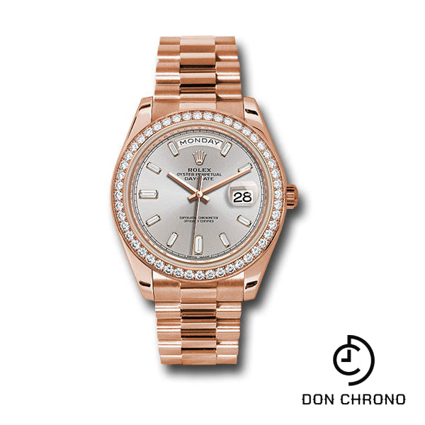 Rolex Everose Gold Day-Date 40 Watch - Everose Gold Bezel - Sundust Baguette-Cut Diamond Dial - President Bracelet - 228345RBR sdbdp