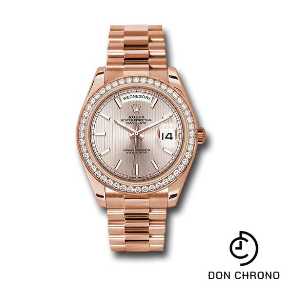 Rolex Everose Gold Day-Date 40 Watch - Everose Gold Bezel - Sundust Strip Motif Index Dial - President Bracelet - 228345RBR sdsmip