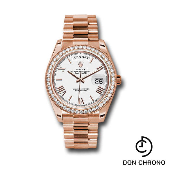 Rolex Everose Gold Day-Date 40 Watch - Everose Gold Bezel - White Bevelled Roman Dial - President Bracelet - 228345RBR wrp