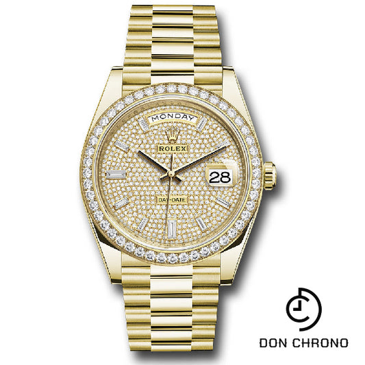 Rolex Yellow Gold Day-Date 40 Watch - Diamond Bezel - Diamond-Paved Dial - President Bracelet - 228348rbr dpbdp