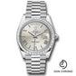 Rolex 950 Platinum Day-Date 40 Watch - Baguette Diamond Bezel - Silver Quadrant Motif Bevelled Roman Dial - President Bracelet - 228396TBR sqmrp