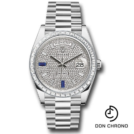 Rolex Platinum Day-Date 40 Watch - Baguette Diamond Bezel - Diamond And Sapphire Paved Diamond Dial - President Bracelet - 228396tbr dp7d2sp