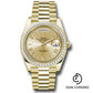 Rolex Yellow Gold Day-Date 40 Watch - Baguette Diamond Bezel - Champagne Bevelled Roman Dial - President Bracelet - 228398TBR chrp