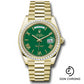 Rolex Yellow Gold Day-Date 40 Watch - Baguette Diamond Bezel - Green Roman Dial - President Bracelet - 228398tbr grrp