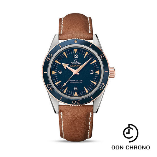 Omega Seamaster 300 Omega Master Co-Axial Watch - 41 mm Titanium Case - Sedna Gold Bezel - Blue Dial - Brown Leather Strap - 233.62.41.21.03.001