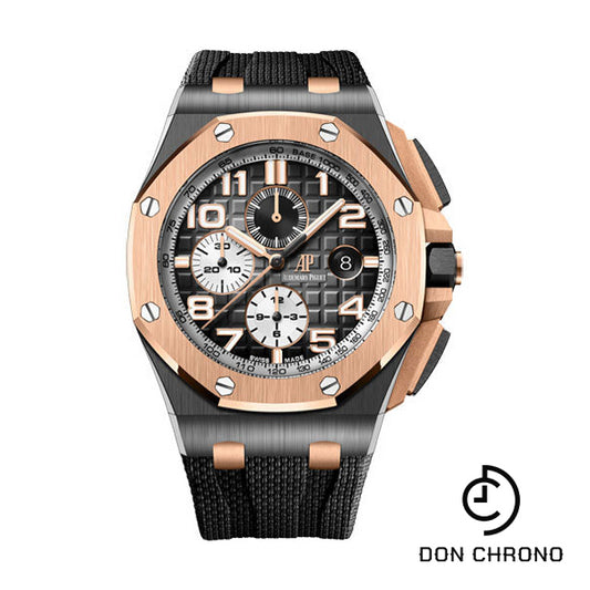 Audemars Piguet Royal Oak Offshore Selfwinding Chronograph Watch - 44mm Ceramic Pink Gold Case - Smoked Grey Dial - Grey Rubber Strap - 26405NR.OO.A002CA.01