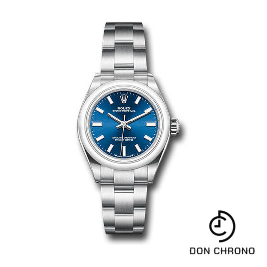 Rolex Oyster Perpetual 28 Watch - Domed Bezel - Blue Index Dial - Oyster Bracelet - 276200 bluio