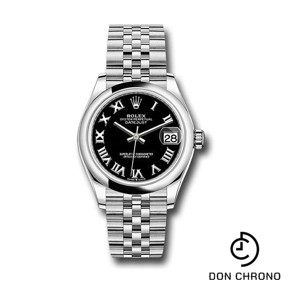 Rolex Steel and White Gold Datejust 31 Watch - Domed Bezel - Black Roman Dial - Jubilee Bracelet - 278240 bkrj