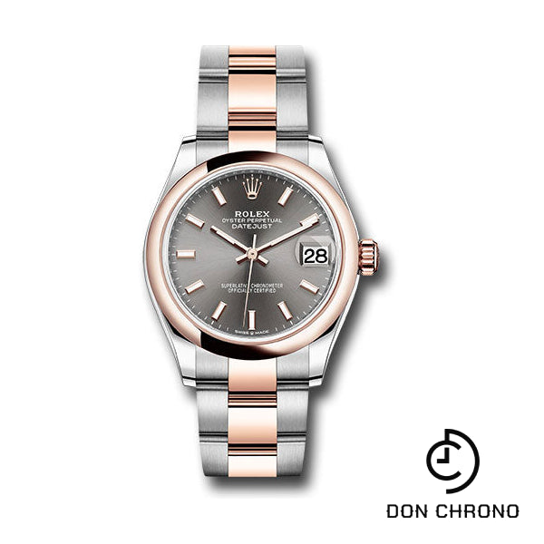 Rolex Steel and Everose Gold Datejust 31 Watch - Domed Bezel - Dark Rhodium Index Dial - Oyster Bracelet - 278241 dkrhio