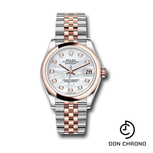 Rolex Steel and Everose Gold Datejust 31 Watch - Domed Bezel - Silver Diamond Dial - Jubilee Bracelet - 278241 mdj