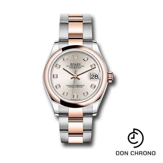 Rolex Steel and Everose Gold Datejust 31 Watch - Domed Bezel - RosŽ Diamond Dial - Oyster Bracelet - 278241 sdo