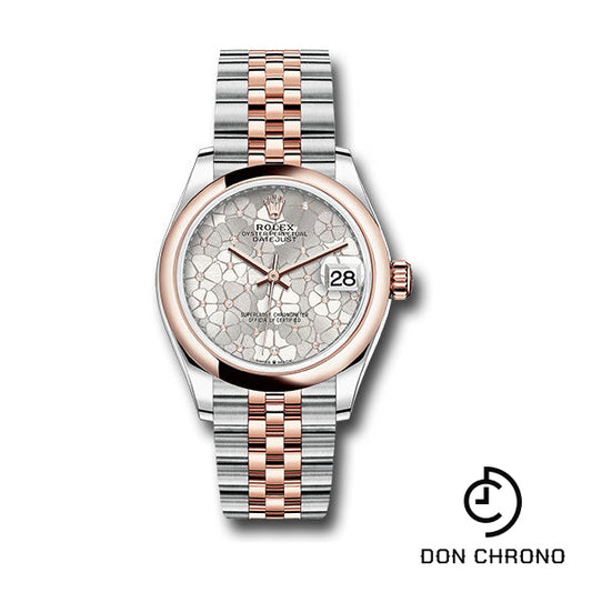 Rolex Everose Rolesor Datejust 31 Watch - Domed Bezel - Silver Floral Motif Diamond Dial - Jubilee Bracelet - 278241 sflomdj