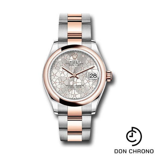 Rolex Everose Rolesor Datejust 31 Watch - Domed Bezel - Silver Floral Motif Diamond Dial - Oyster Bracelet - 278241 sflomdo