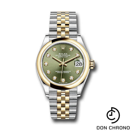 Rolex Steel and Yellow Gold Datejust 31 Watch - Domed Bezel - Olive Green Diamond Dial - Jubilee Bracelet - 278243 ogdj