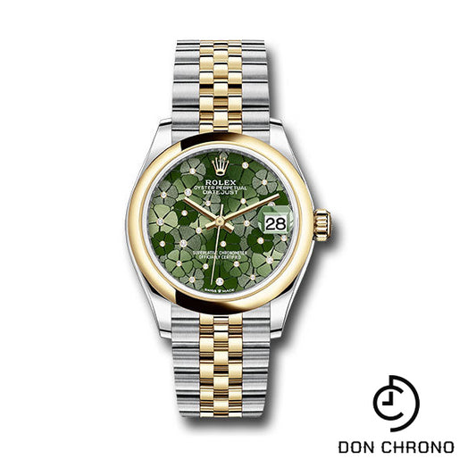Rolex Yellow Rolesor Datejust 31 Watch - Domed Bezel - Olive Green Floral Motif Diamond 6 Dial - Jubilee Bracelet - 278243 ogflomdj