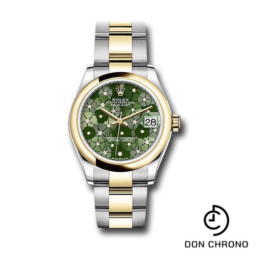 Rolex Yellow Rolesor Datejust 31 Watch - Domed Bezel - Olive Green Floral Motif Diamond 6 Dial - Oyster Bracelet - 278243 ogflomdo