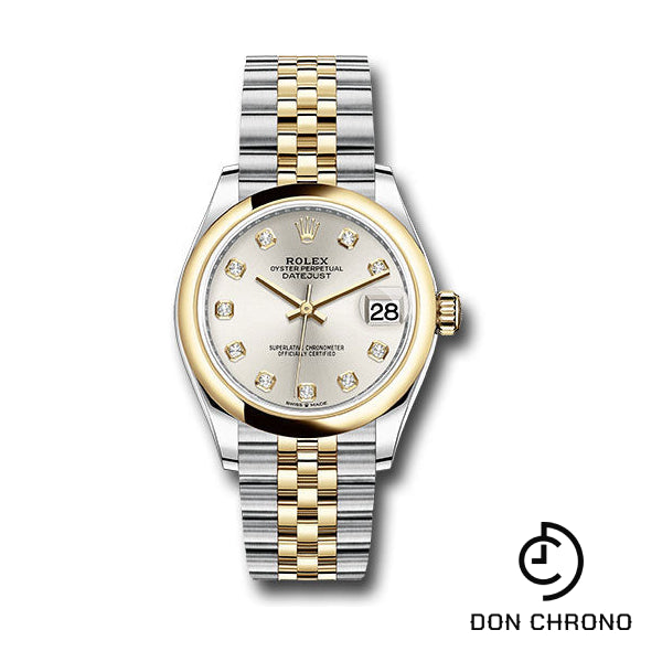 Rolex Steel and Yellow Gold Datejust 31 Watch - Domed Bezel - Silver Diamond Dial - Jubilee Bracelet - 278243 sdj