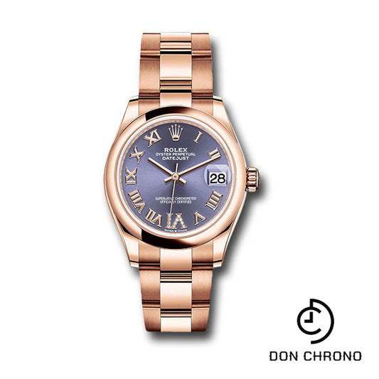 Rolex Everose Gold Datejust 31 Watch - Domed Bezel - Aubergine Diamond Six Dial - Oyster Bracelet - 278245 aubdr6o