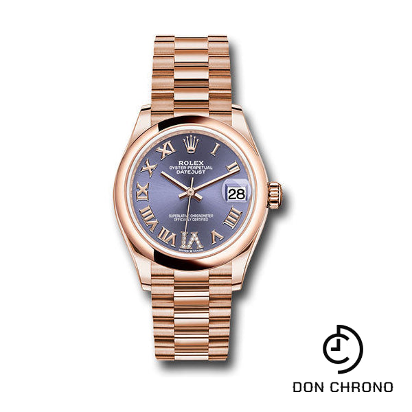 Rolex Everose Gold Datejust 31 Watch - Domed Bezel - Aubergine Diamond Six Dial - President Bracelet - 278245 aubdr6p