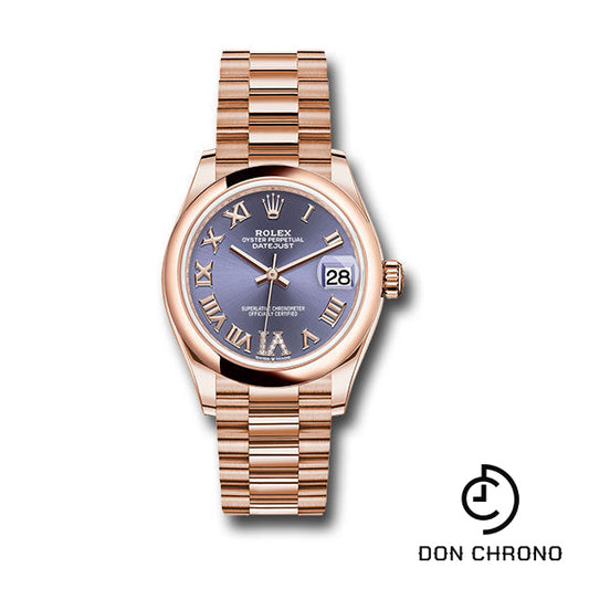 Rolex Everose Gold Datejust 31 Watch - Domed Bezel - Aubergine Diamond Six Dial - President Bracelet - 278245 aubdr6p