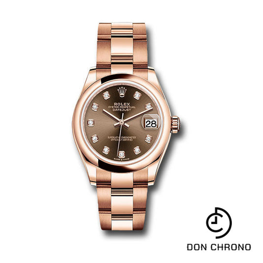 Rolex Everose Gold Datejust 31 Watch - Domed Bezel - Chocolate Diamond Dial - Oyster Bracelet - 278245 chodo