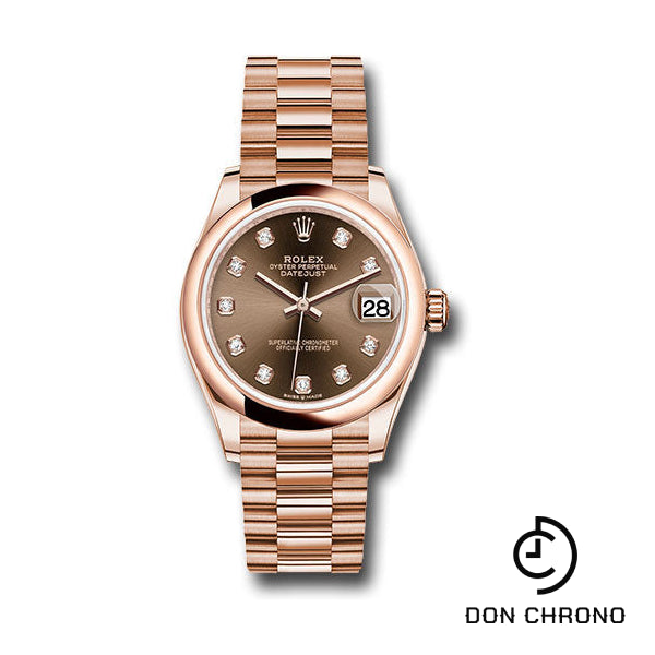 Rolex Everose Gold Datejust 31 Watch - Domed Bezel - Chocolate Diamond Dial - President Bracelet - 278245 chodp