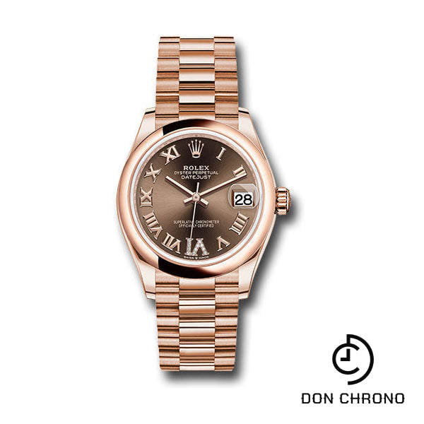 Rolex Everose Gold Datejust 31 Watch - Domed Bezel - Chocolate Diamond Six Dial - President Bracelet - 278245 chodr6p