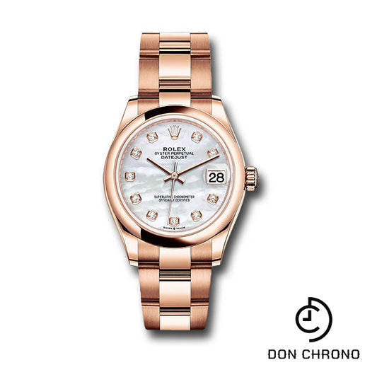 Rolex Everose Gold Datejust 31 Watch - Domed Bezel - Silver Diamond Dial - Oyster Bracelet - 278245 mdo