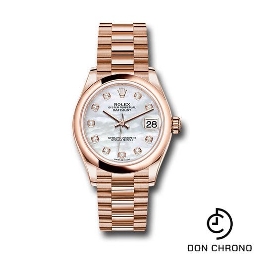 Rolex Everose Gold Datejust 31 Watch - Domed Bezel - Silver Diamond Dial - President Bracelet - 278245 mdp