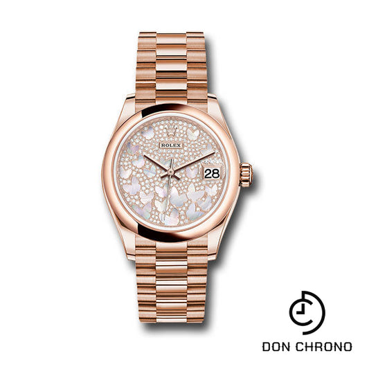 Rolex Everose Gold Datejust 31 Watch - Domed Bezel - Diamond Paved Butterfly Dial - President Bracelet - 278245 pmopbp