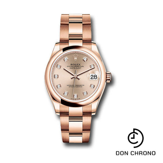 Rolex Everose Gold Datejust 31 Watch - Domed Bezel - RosŽ Diamond Dial - Oyster Bracelet - 278245 rsdo