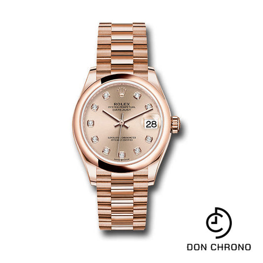 Rolex Everose Gold Datejust 31 Watch - Domed Bezel - RosŽ Diamond Dial - President Bracelet - 278245 rsdp