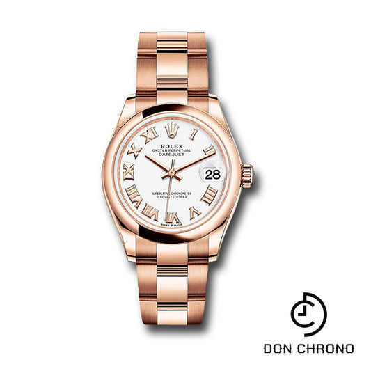Rolex Everose Gold Datejust 31 Watch - Domed Bezel - White Roman Dial - Oyster Bracelet - 278245 wro