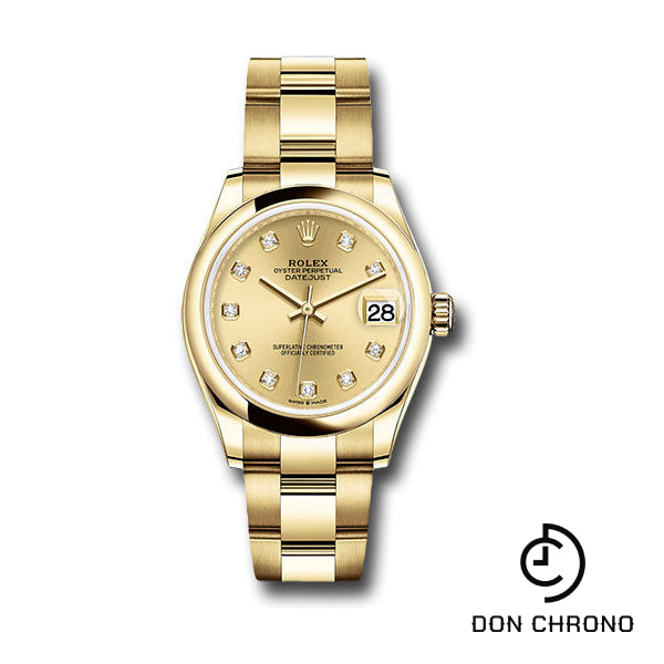 Rolex Yellow Gold Datejust 31 Watch - Domed Bezel - Champagne Diamond Dial - Oyster Bracelet - 278248 chdo