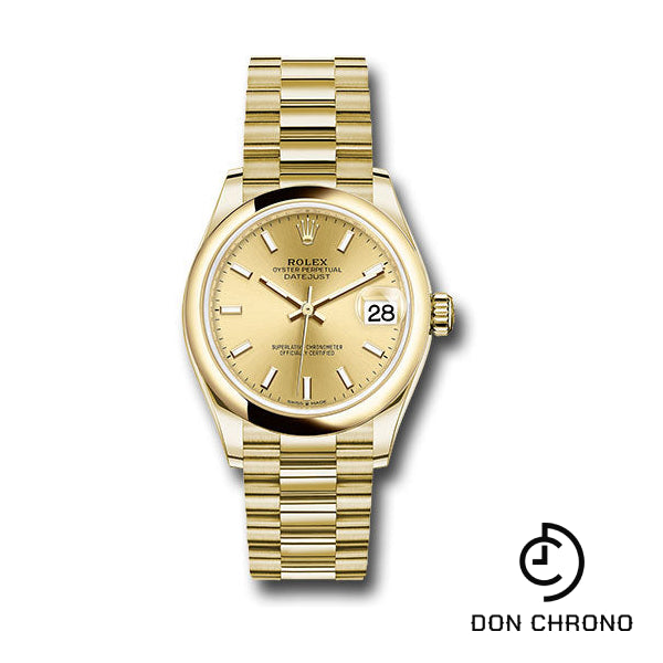 Rolex Yellow Gold Datejust 31 Watch - Domed Bezel - Champagne Index Dial - President Bracelet - 278248 chip