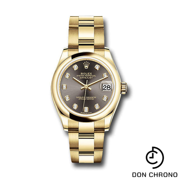 Rolex Yellow Gold Datejust 31 Watch - Domed Bezel - Dark Grey Diamond Dial - Oyster Bracelet - 278248 dkgdo