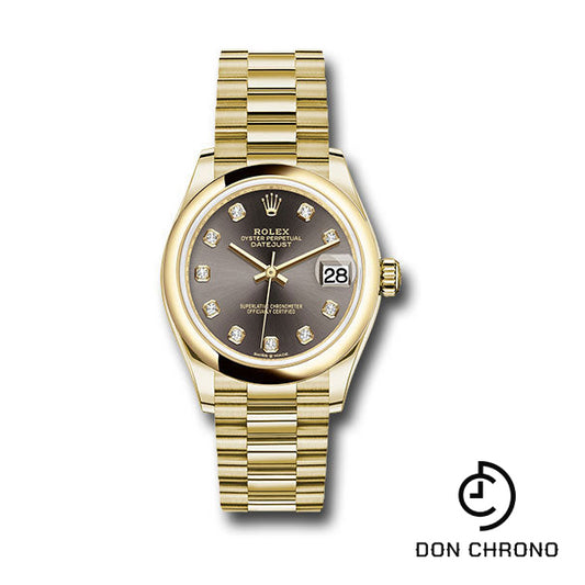 Rolex Yellow Gold Datejust 31 Watch - Domed Bezel - Dark Grey Diamond Dial - President Bracelet - 278248 dkgdp